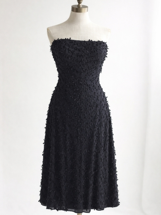White House Black Market Dresses & Skirts - WHBM Black Strapless Dress • Textured Ribbon‑Bow Mesh • Fit & Flare • Size 6
